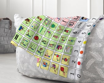 AAC Core Vocabulary Blanket with AAC Core Board Throw for SLP Gift for Special Education Teacher Gift for Speechie Blanket for AugComm Gift