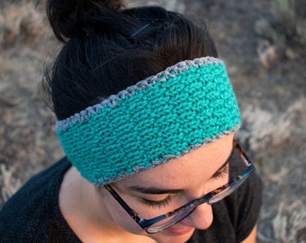 Knit Teal and Gray Raindrop Headband Ear Warmer