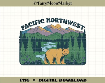 Pacific Northwest PNG Download | PNW Bear and Mountain Digital File | Instant Download Clipart for Stickers Shirts Mugs & Crafts
