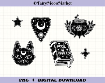 Witchy PNG Bundle – Magic Sticker Designs – Instant Digital Download for Cricut, Sublimation, Shirts & Stickers