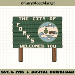 La ville de Forks SVG & PNG - Forks WA Town signe - téléchargement numérique pour Cricut, sublimation, chemises, tasses et autocollants