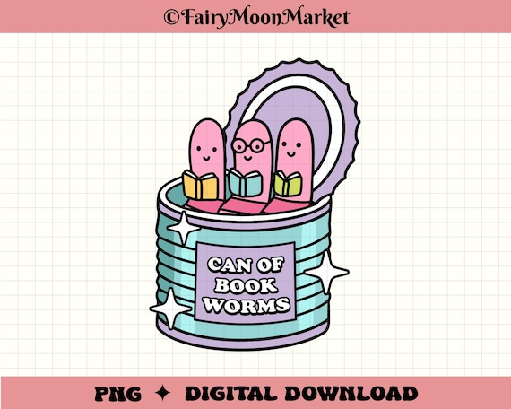 Can of Bookworms PNG – Funny Reading Worms Clipart, Book Lover Design - Digital Download for Cricut, Sublimation, Shirts & Stickers