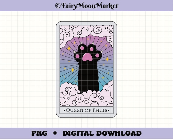 Queen of Paws Cat Tarot Card PNG – Mystical Digital Download for Cricut, Sublimation, Shirts & Stickers