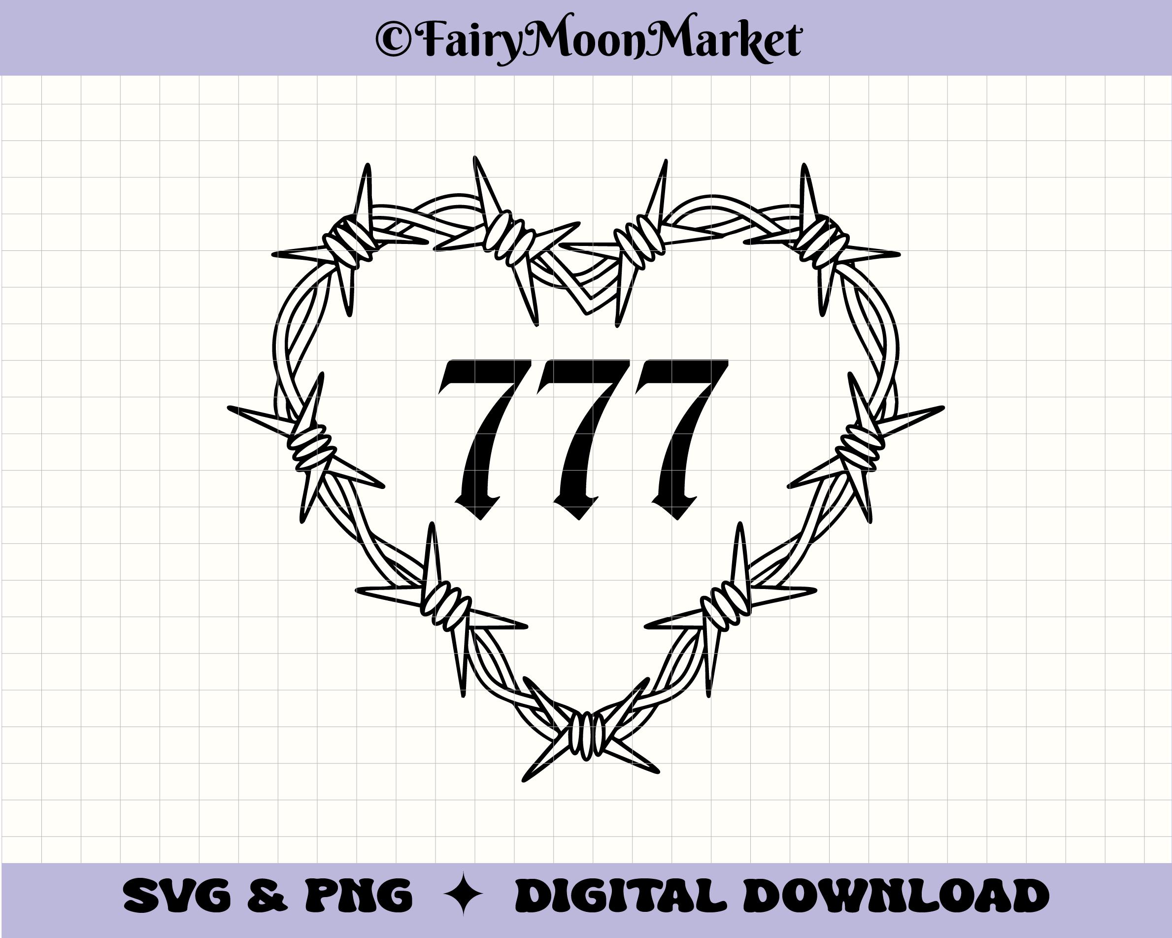 777 Angel Number PNG & SVG – Barbed Wire Heart – Digital Download