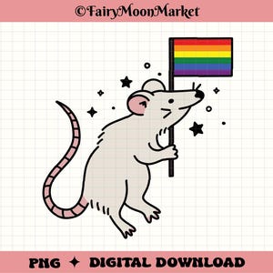 Gay Pride Ratte PNG - Ratte mit Regenbogenfahne - LGBTQ Digitaler Download für Cricut, Sublimation, Shirts & Aufkleber