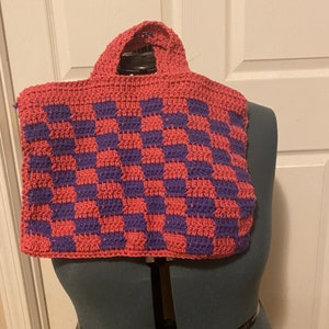 Handmade Checkered Crochet Bag, Lilac and Purple Checkered Handmade Checkered Crochet Bag, Lilac and Purple Checkered