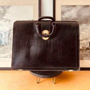 Vintage Mid Century Black Leather Briefcase / Dr. Bag Style