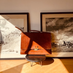 Retro Heavy Leather Briefcase by Cole Haan / Brown Leather bag / Designer Vintage Bag / Chic Apparel