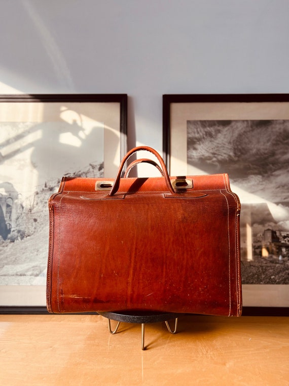 Leather Weekend Bag / Vintage Travel / Wool