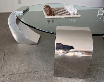 Karl Springer Style Coffee Table / Chrome / Glass