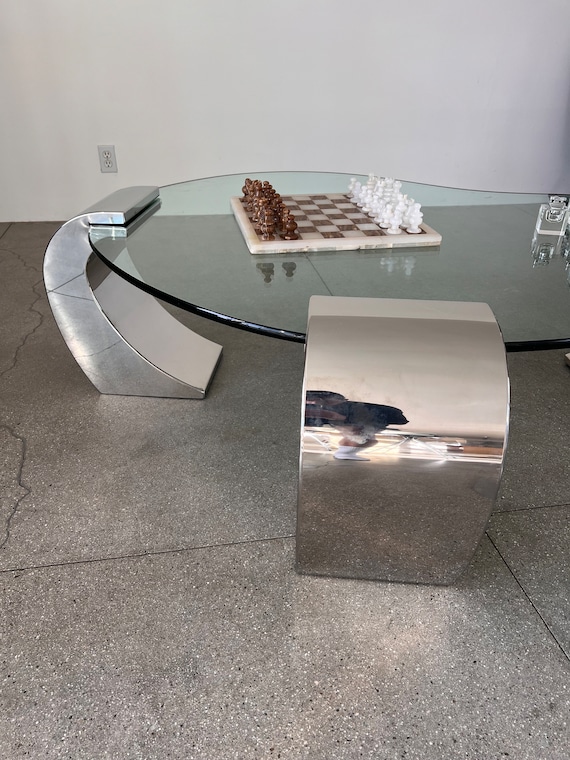 Karl Springer Style Coffee Table / Chrome / Glass