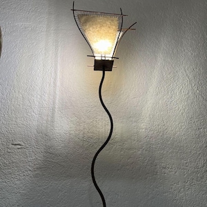 Vintage Rustic Floor Lamp / Metal and Linen Paper / Unique Lighting
