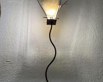 Vintage Rustic Floor Lamp / Metal and Linen Paper / Unique Lighting