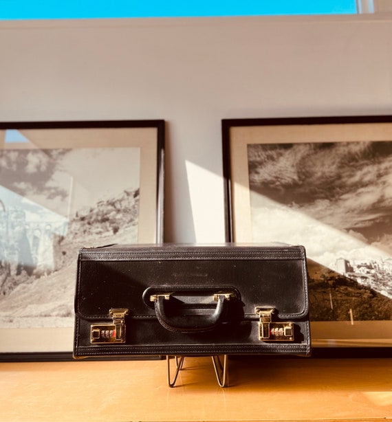 Vintage Pilot Case / Black Leather / Retro Briefcase / Young Professional