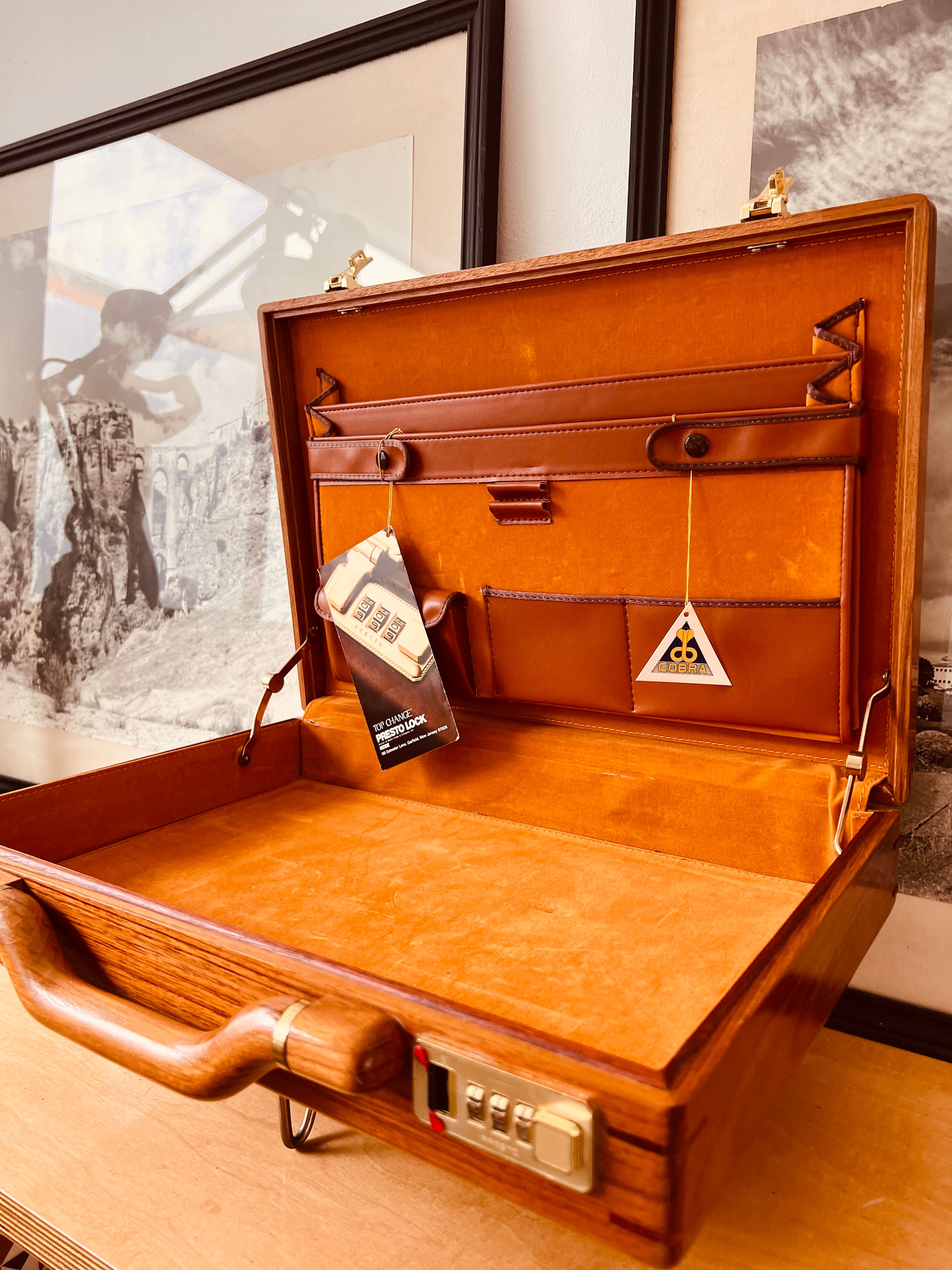希少・美品■PRESTO 木製 アタッシュケース ダイヤルロック式 Vintage Rosewood Briefcase Attache With Gold Brass Hardware