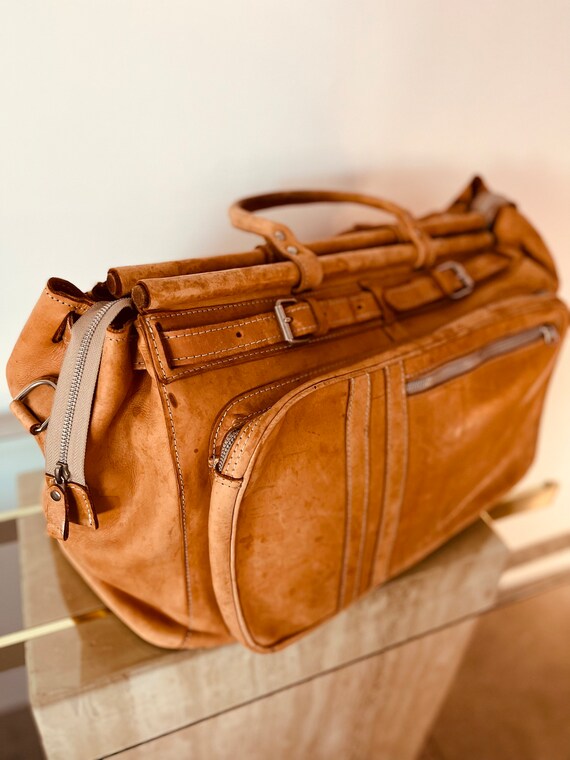 Vintage Duffel Travel Bag / 90’s Leather Carry on / G… Gem