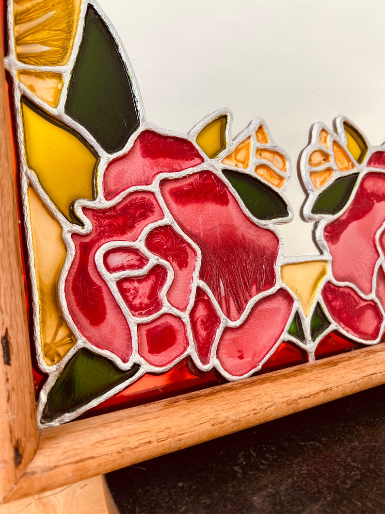 Vintage Stained Glass Mirror / Retro Home Decor / Parlor Looking Glass