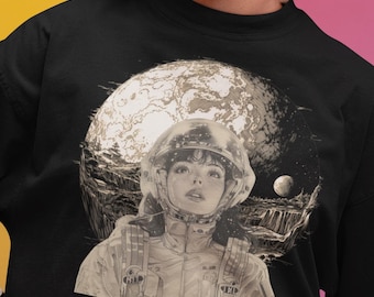 Retro Anime Tee, Vintage Space Planet Shirt, Cyberpunk Manga Astronaut Top, Sci-fi Girl T-shirt, Unisex Heavy Cotton, Gift for Anime Lover