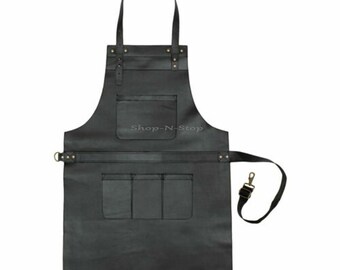 Full Grain Leather Black Apron Butcher Apron Cook Apron BBQ / Delantal con correa de cuero / Mejor regalo para él / Ella