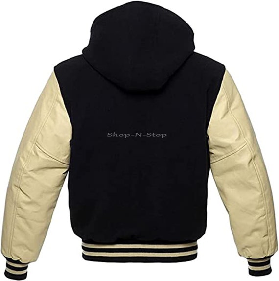 Hooded varsity bomber jacket cheap