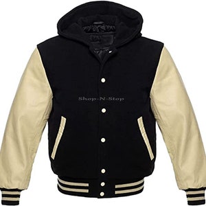 Buy Hooded Varsity Letterman Baseball Bomber Jacket Melton Wool Body Cowhide Leather Sleeves All Colors Options Online in India Etsy