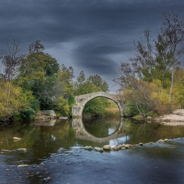 Fin Art Photographie sur toile pont Spin'a Cavallo en Corse canevas extra grande taille photographie sur papier décoration mural