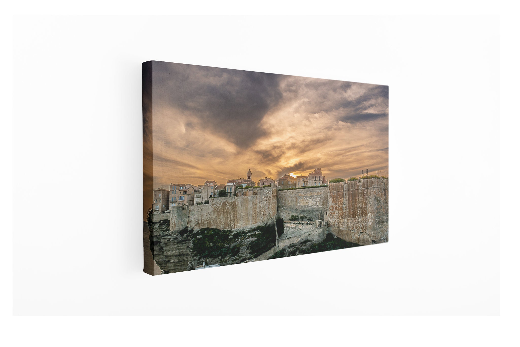 Canvas Wallart Coucher Du Soleil sur Bonifacio Extra Grande Taille Décoration Maison Impression Toil