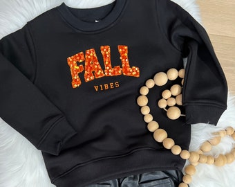 Fall Vibes Sweater for kids, Sequin Fall Vibes, Adults Cute Black Sweater, Bling Fall Sweater, Trendy Fall Sweatshirt, Fall Gifts, Toddler