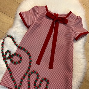 Red Houndstooth Classy Girls Holiday Dress, Thanksgiving Toddler Dress, Holiday Dress, Plaid Dress, Trendy Houndstooth, Red Christmas Dress