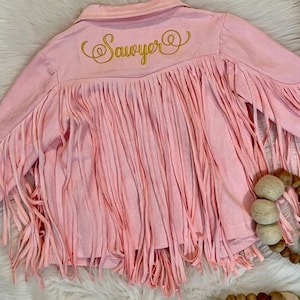 Pink Little Girls Embroidered Fringe Jacket,  Girls Custom Fringe Jacket,  Toddler Personalized Fringe Boho Jacket,  Rodeo Western Jacket