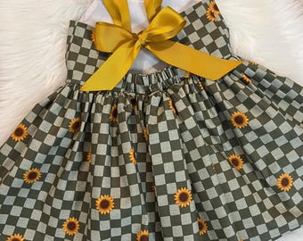 Toddler Sunflower Dress, Fall Checkered Outfit