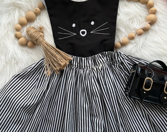 Girls' Cat Romper Outfit, Toddler Kitty Dress