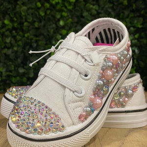Bling and Pearl Tennis Shoes, Handmade Bling Tennis Shoes, Toddler