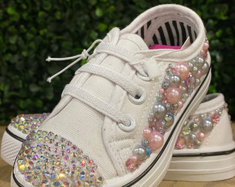 Pink Adult Tennis Shoes With Pearl's and Rhinestones Bling 