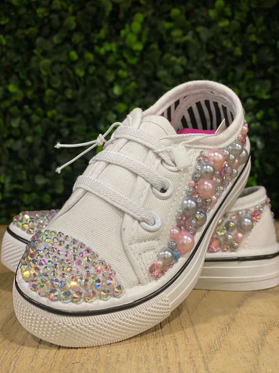 Bling and Pearl Tennis Shoes, Handmade Bling Tennis Shoes, Toddler Bling  Shoes, Birthday Shoes, Bling Birthday Shoes, Holiday Shoes, Bling 