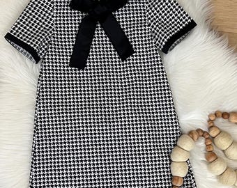 Houndstooth Holiday Dress: Black and White Plaid, Classy Girls