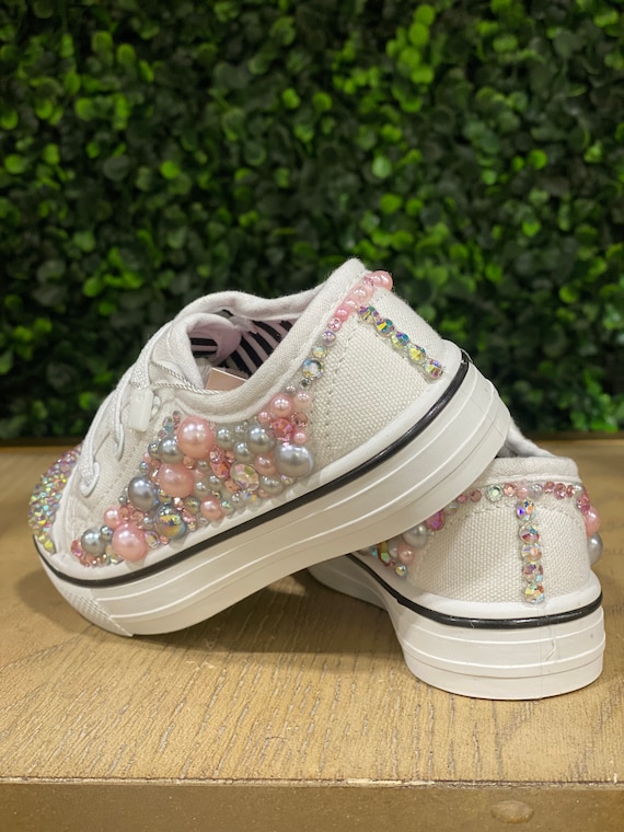 Adult Tennis Shoes With Pearl's and Rhinestones Bling 