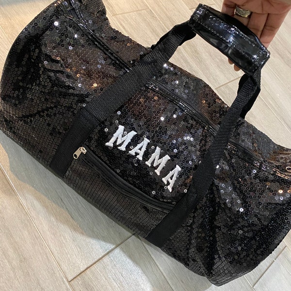 Customized Sequin Bag, Gym Bag,  Personalized Duffle Bag,  Personalized Gym Bag, Mama,  Embroidered Sequin Bag, Gymnastics Bag, Vacay Bag