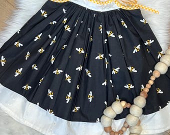 Black White Bumble Bee Summer Dress, Queen Bee Birthday Party Outfit