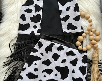 Girls Cow Print Fringe Skirt, Toddler Party Skirt