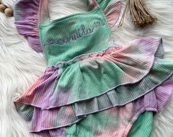Tie Dye Romper, Baby Romper, Embroidered Romper, Monogram Baby Romper,   Personalized Baby Outfit, Personalized Embroidered Baby Clothes
