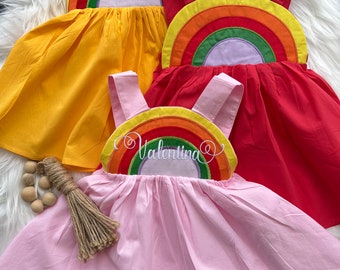 Personalized Embroidered Rainbow Baby Dress, Birthday Outfit