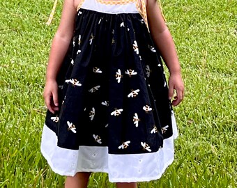 Black White Bumble Bee Summer Dress, Queen Party Outfit, Animal Print Toddler Dress