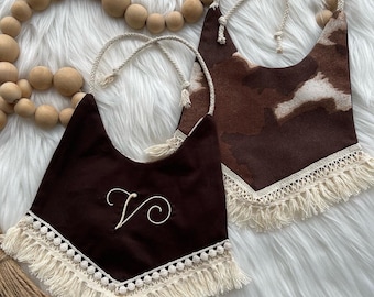 Cow Print Bob Bib, Double Sided Personalized Baby, Boho Western Bib, Boho Bib, Personalized Baby Bib, Embroidered Bib, Animal Print Bib