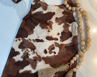 Brown Cow Print Dress, Girls Animal Print