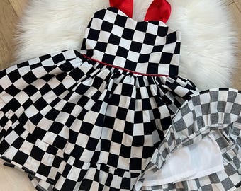 Race Car Checkered Dress: Black and White Party Dress