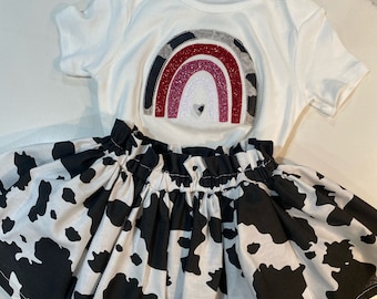 Cow Print Baby Outfit, Rainbow Bodysuit, Western Birthday Theme