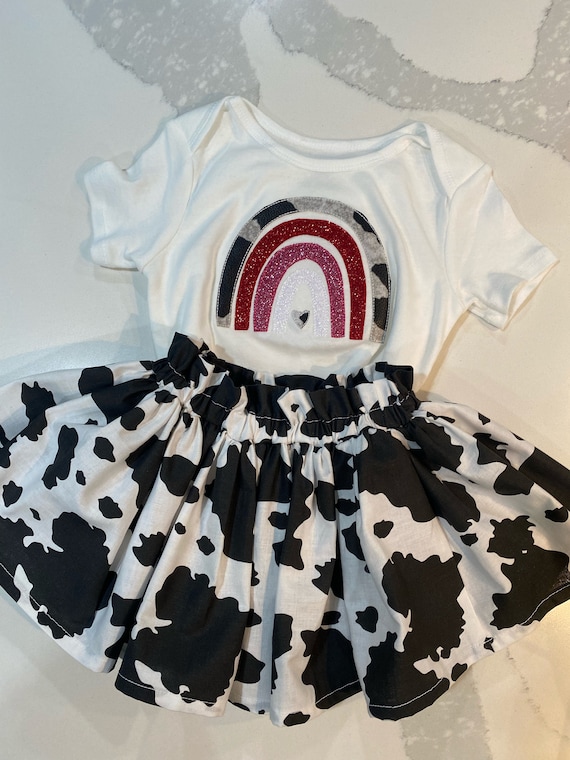 Cow Print Baby Outfit, Rainbow Bodysuit, Western Birthday Theme