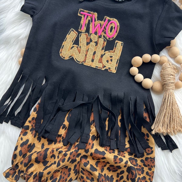 Wild Two Outfit, Embroidered and Appliqued Birthday Shirt, 2nd Birthday, Cheetah Birthday Shirt, 2 year old Outfit, Cheetah Toddler Outfit