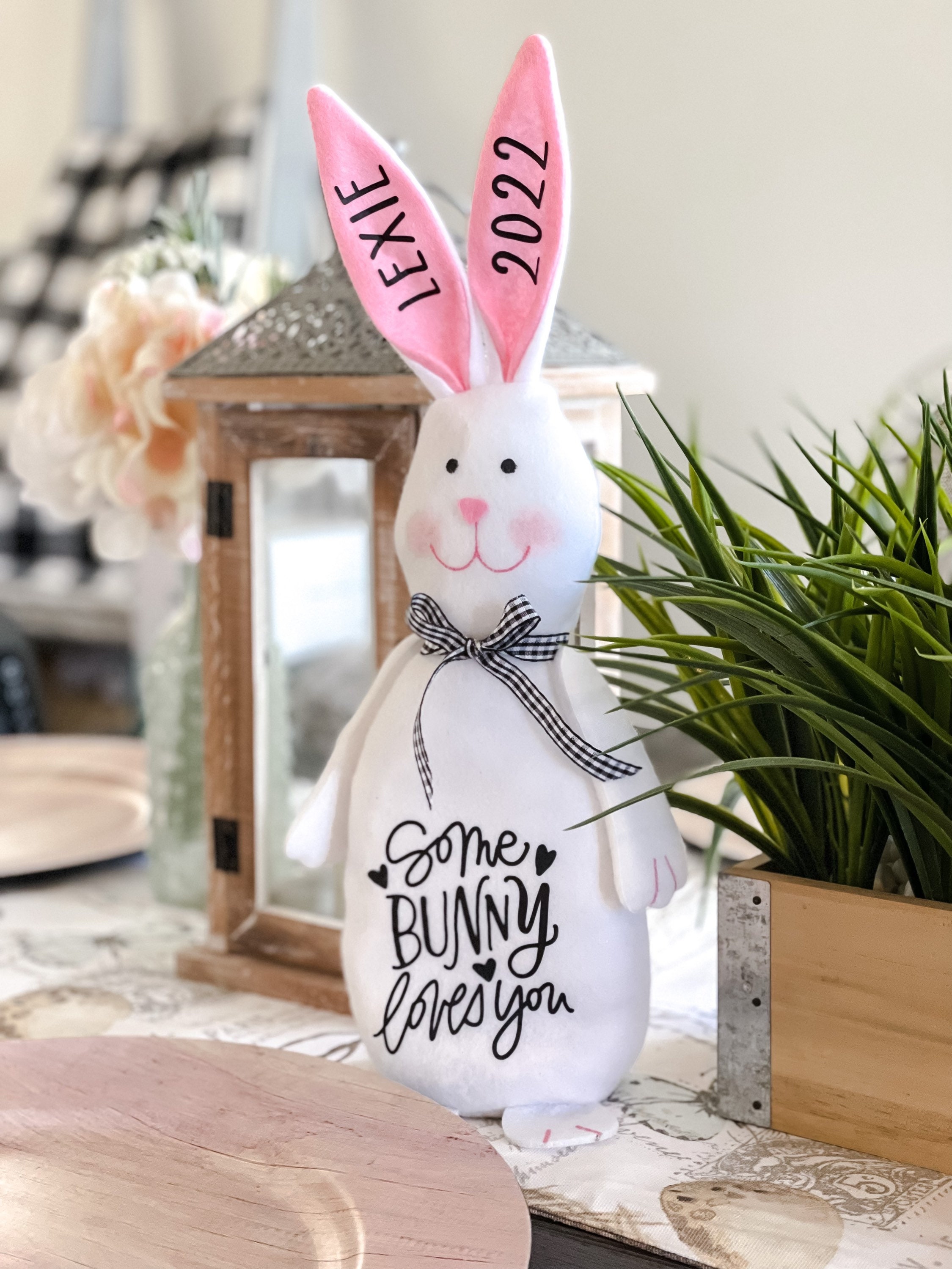 Personalized White Easter Bunny, Custom White Bunny Decoration, Personalized White Bunny, Easter Gift, Easter Decor